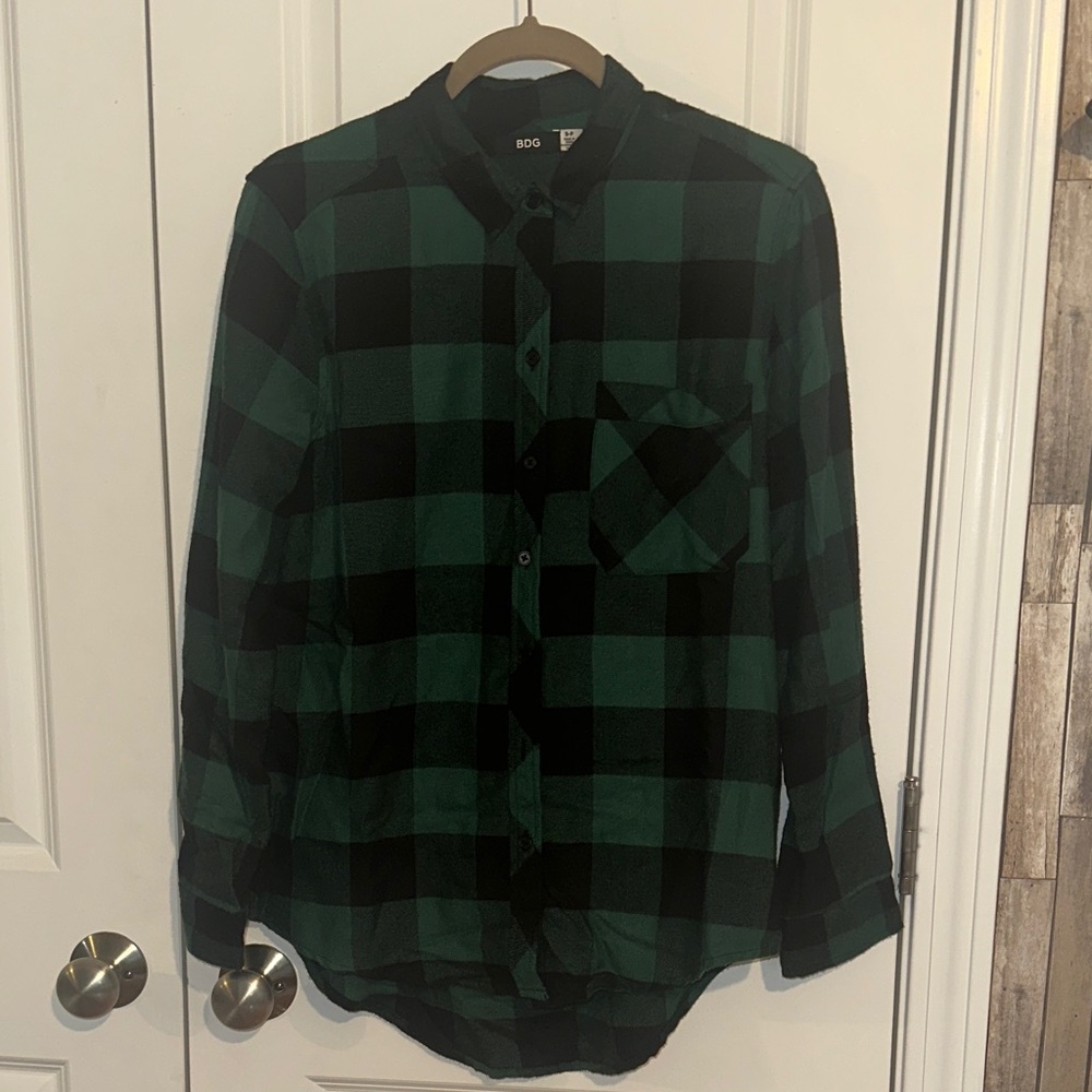 BDG Green and Black Plaid Button Down Shirt